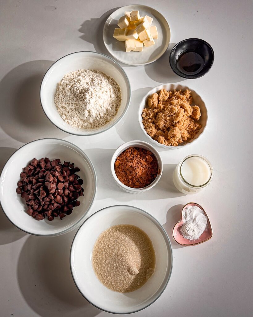 ingredients to make Eggless and vegan Chocolate Brownies within shiny crinkle crust