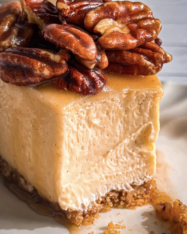 how to make creamy eggless Caramel Pecan Cheesecake