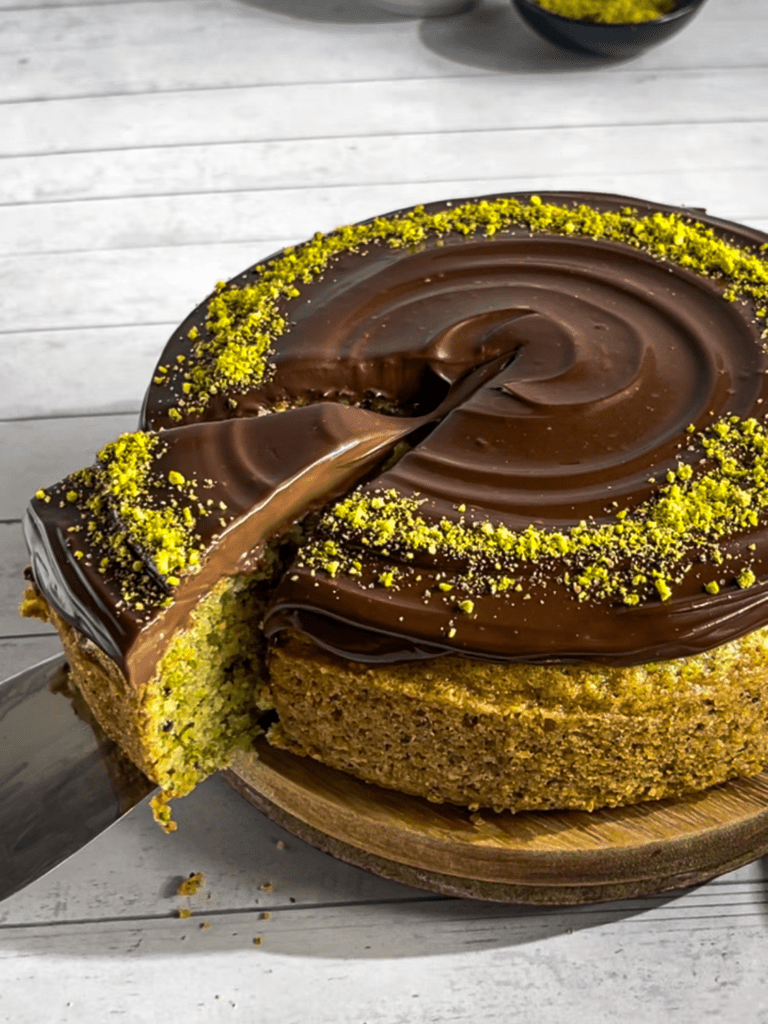 moist Chocolate pistachio cake eggless and vegan