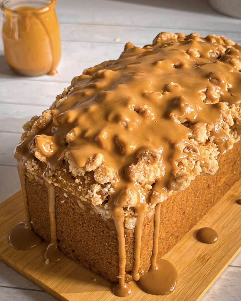 eggless and vegan Pumpkin Bread with Biscoff Glaze