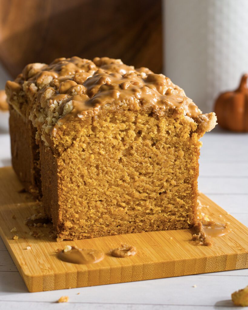 eggless and vegan Pumpkin Bread with Biscoff Glaze