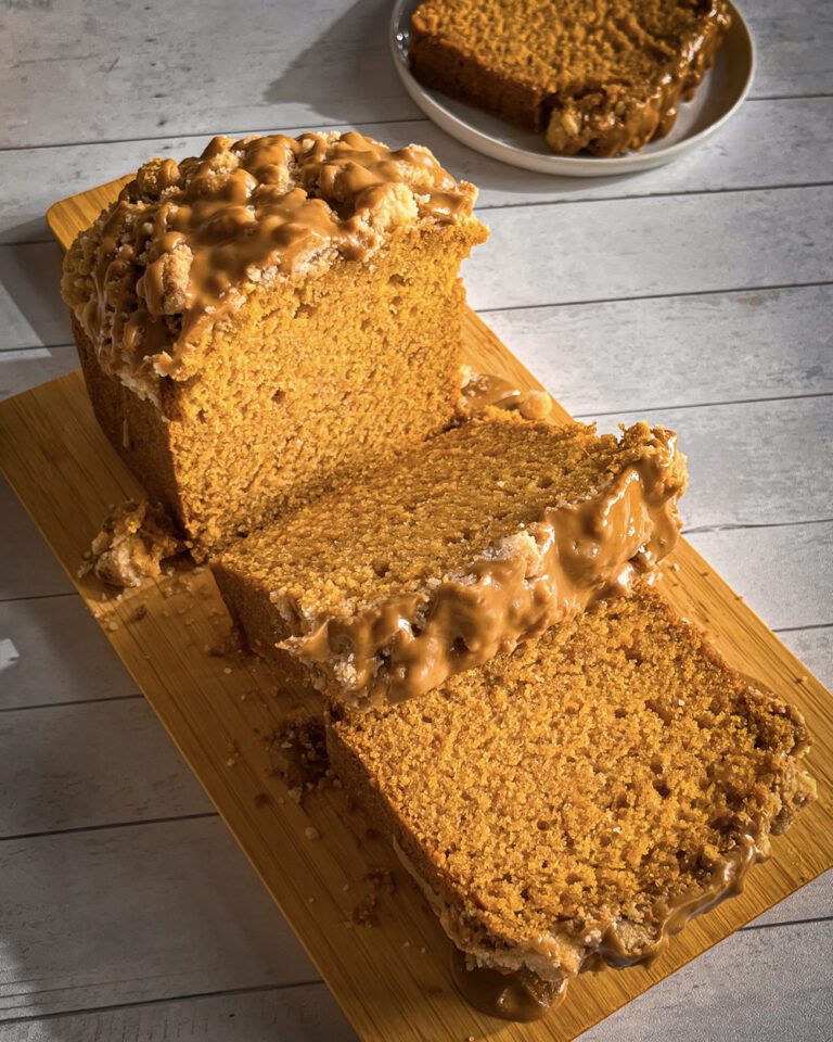 eggless and vegan Pumpkin Bread with Biscoff Glaze