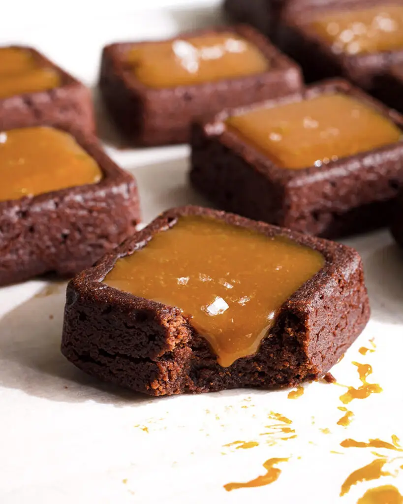 Mini Salted Caramel Brownies for christmas and birthday parties - eggless and vegan
