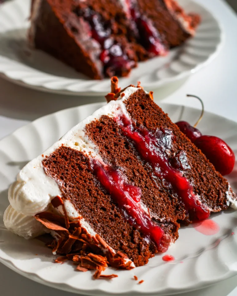 black forest cake with fresh cherries