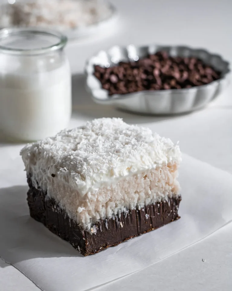 Coconut cream brownies on a plate
