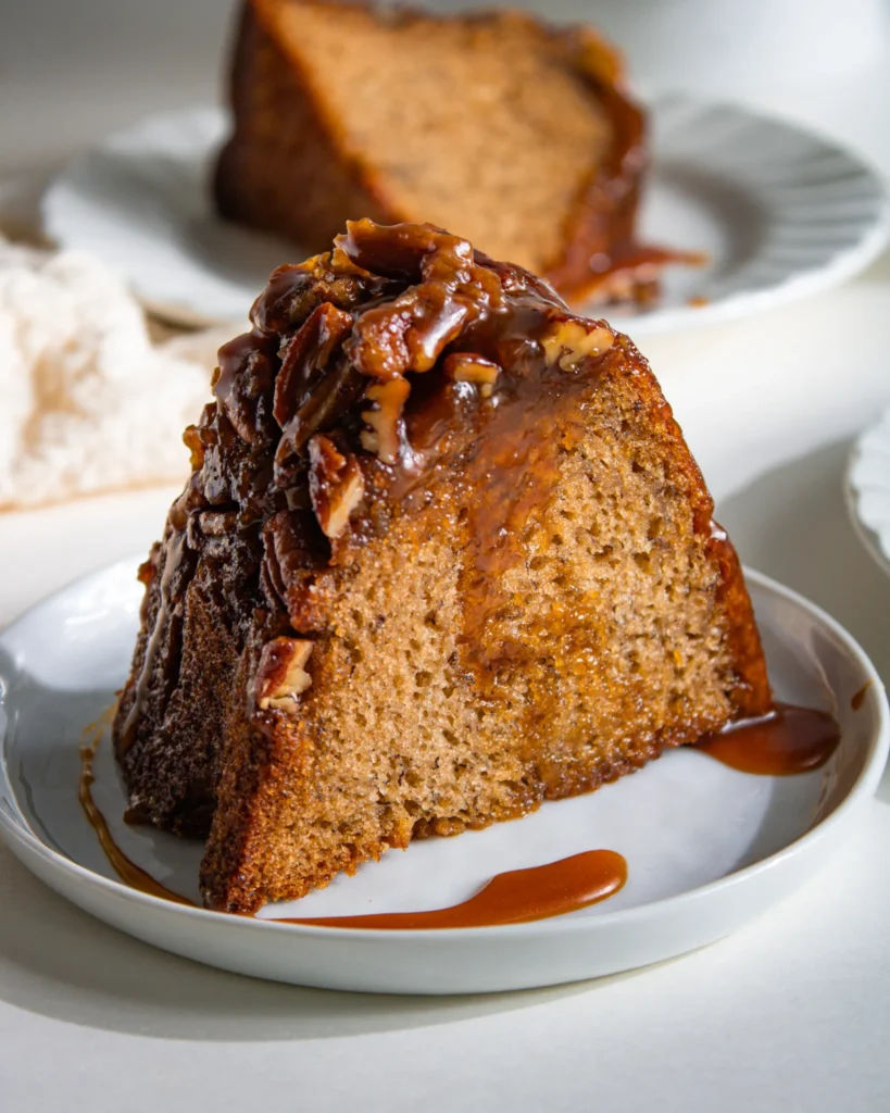 how to make Banana Pecan Bundt Cake upside down style eggless and dairyfree