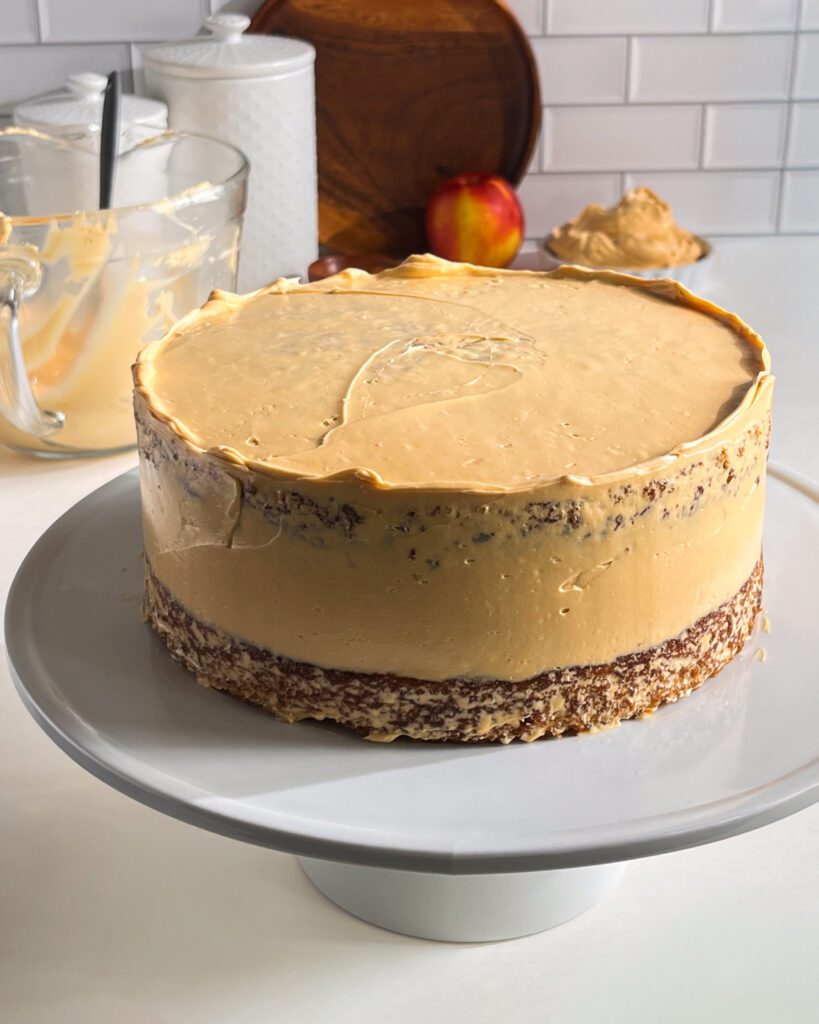 holiday eggless apple cake with caramel buttercream frosting
