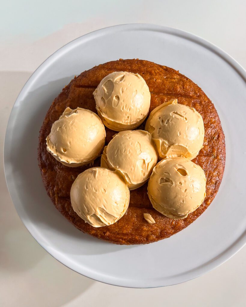 vegan apple cake with smooth caramel buttercream