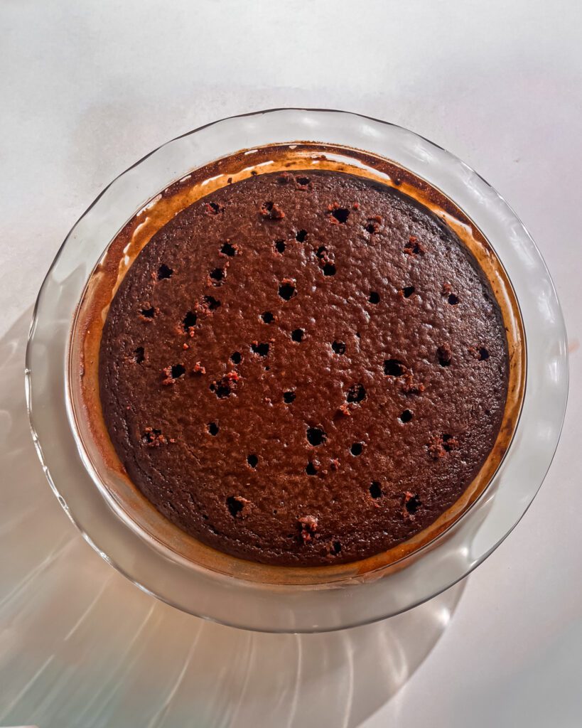 moist fudgy Eggless Chocolate Cake with Hot Pudding Cake recipe step by step