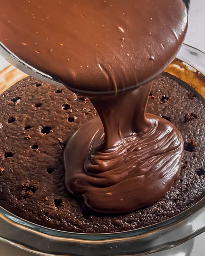 moist fudgy Eggless Chocolate cake with hot Pudding Cake recipe step by step