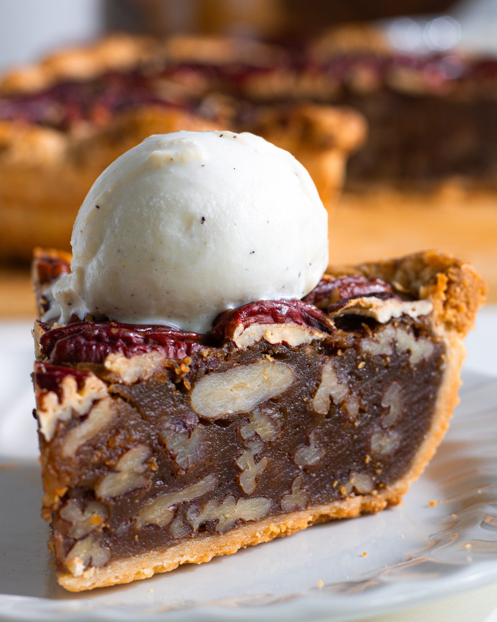 Vegan Eggless Gooey Pecan Pie with ice cream