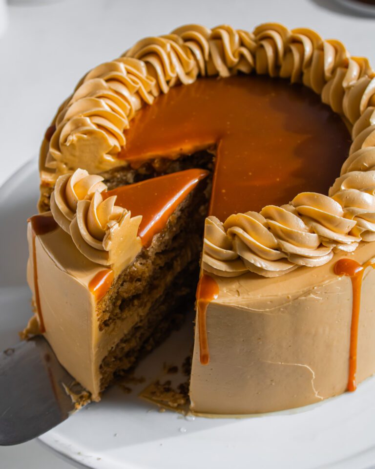 easy eggless apple cake with caramel buttercream frosting