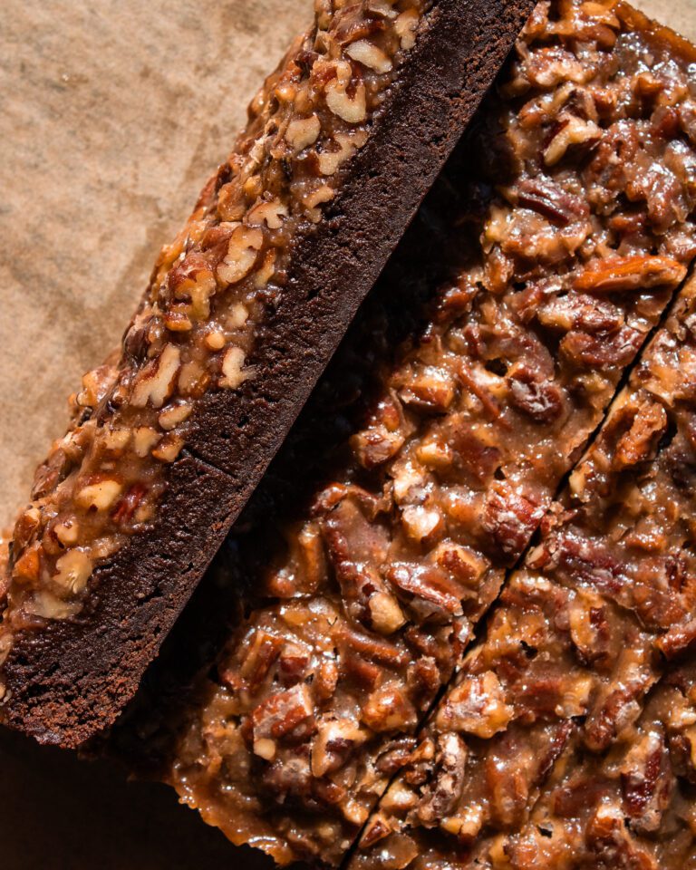 slice of eggless and vegan Pecan Pie Brownies