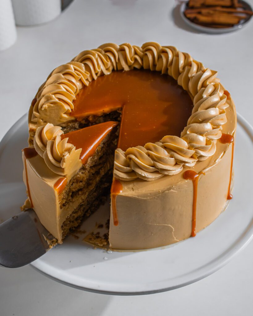 eggless apple cinnamon cake with caramel buttercream topping
