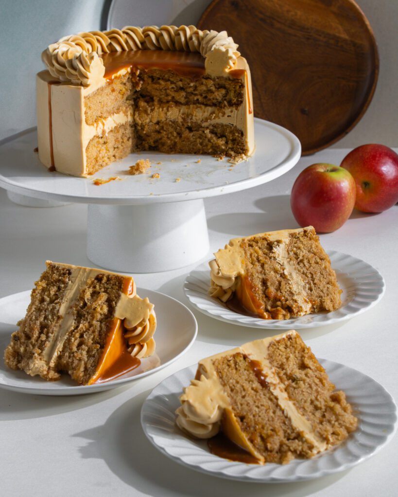 eggless apple spice cake with caramel buttercream