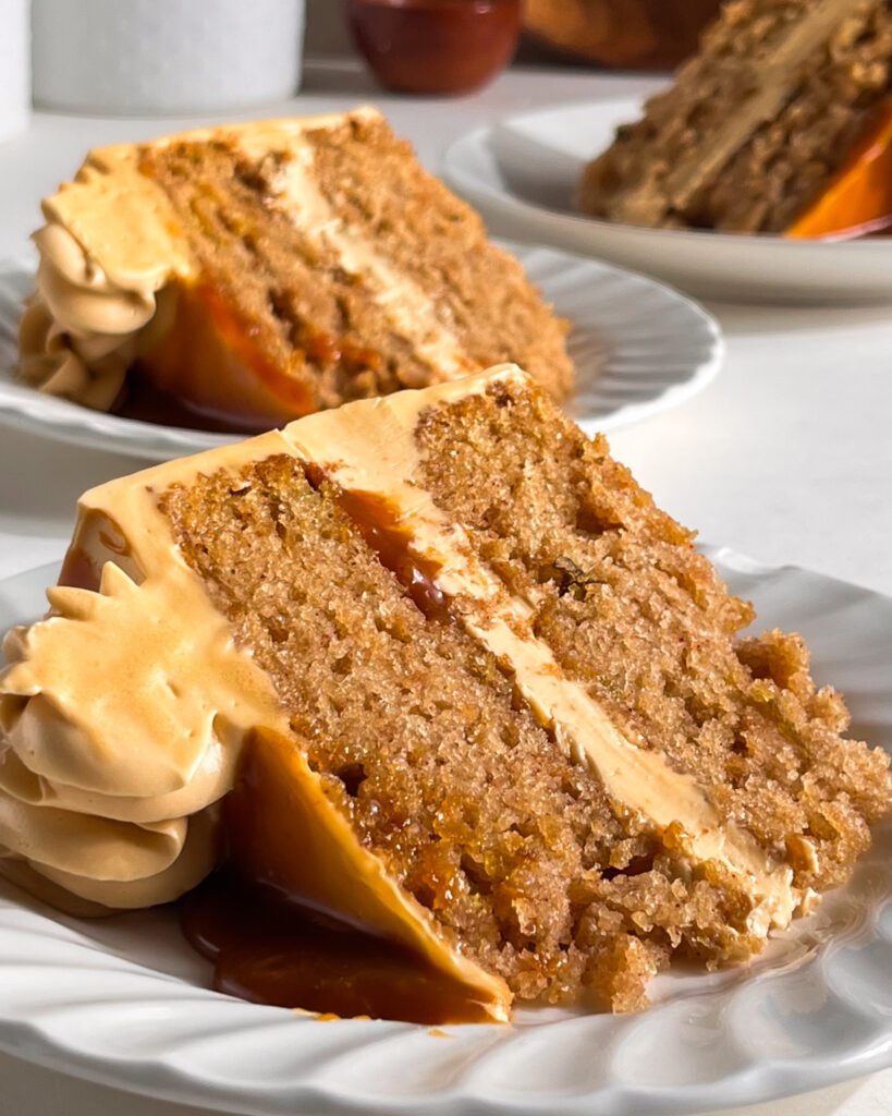 slice of caramel apple layer cake