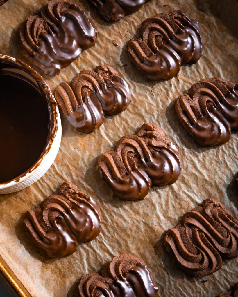 homemade Chocolate butter Cookies dipped in chocolate