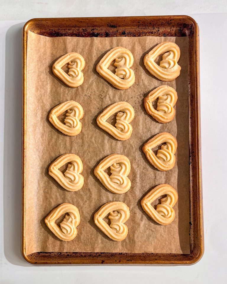 Dairy-free and eggless Hand-piping heart-shaped butter cookie dough