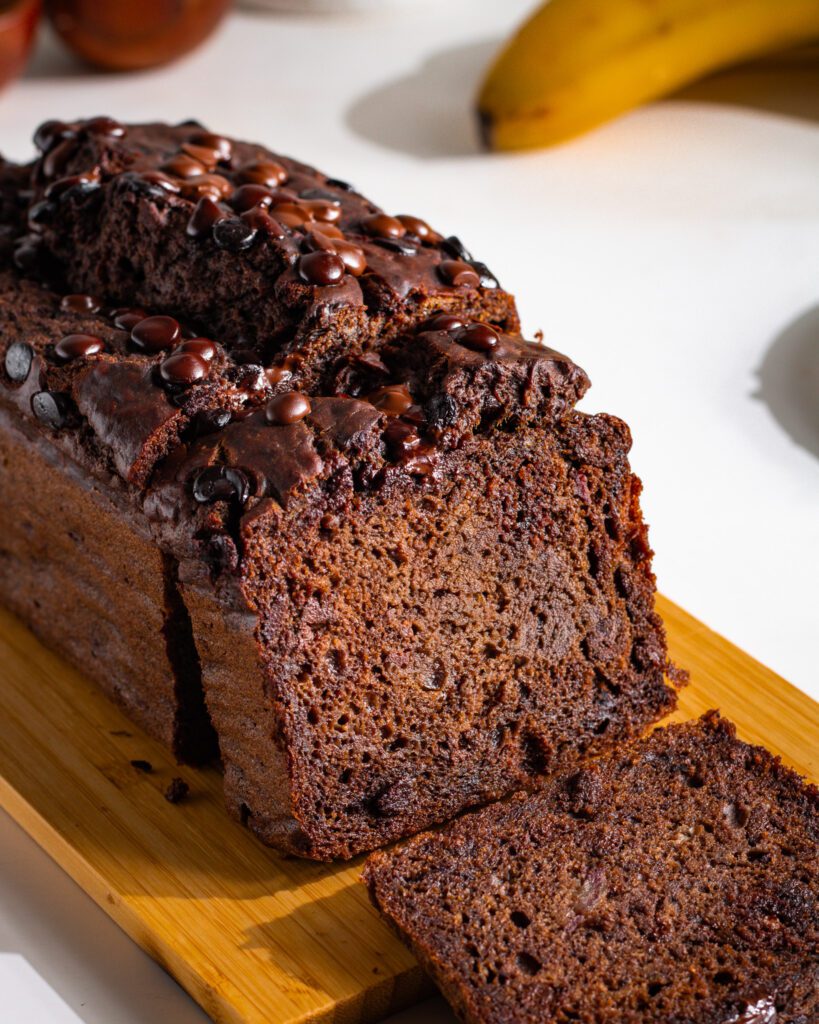 eggless chocolate banana bread sliced