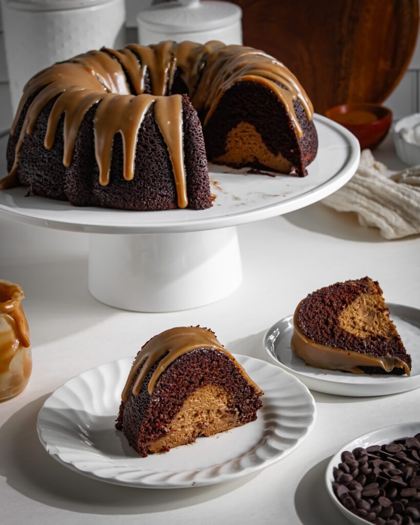 Homemade Decadent chocolate coffee bundt cake ready to serve