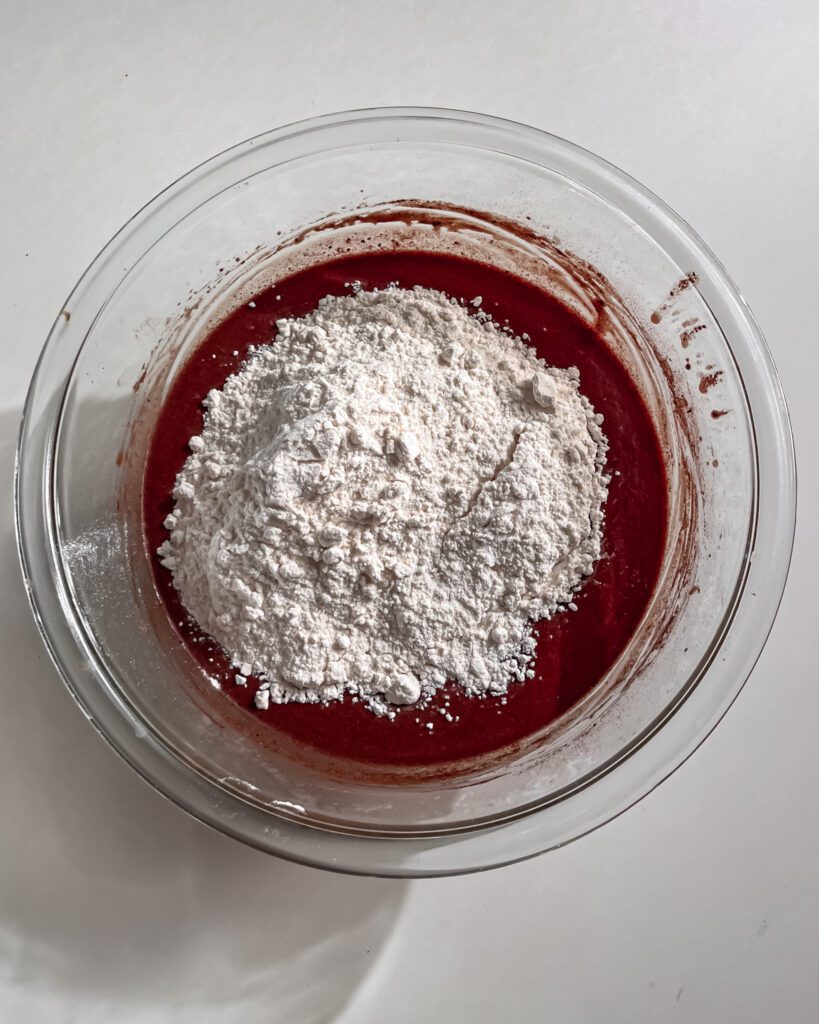 Mixing dry ingredients for eggless chocolate bundt cake